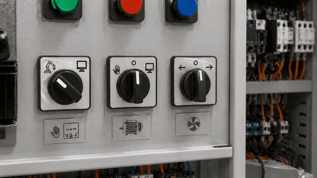 2 position and 3 position selector switches used in an industrial control panel