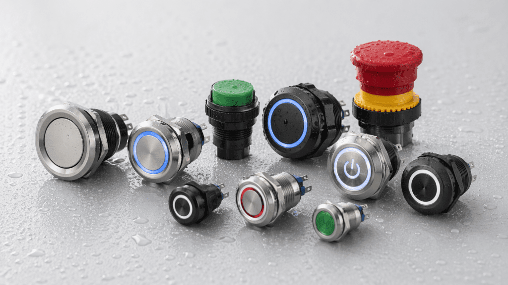 Different types of waterproof push button switches for industrial applications