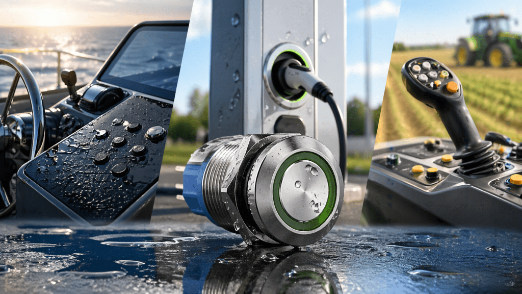 Waterproof push button switch for marine EV and agricultural equipment